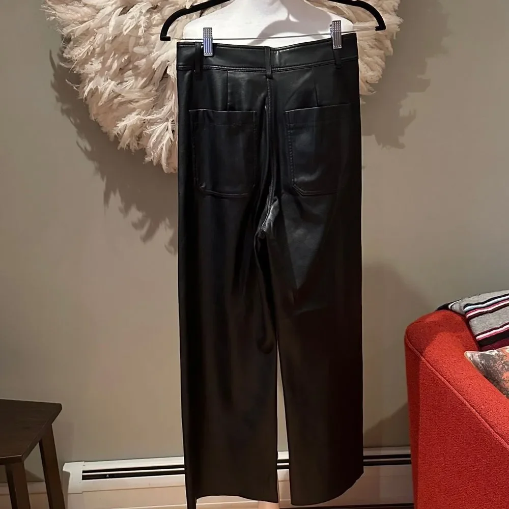 Zara Black faux leather Wide-Leg Pants with Front Pockets
